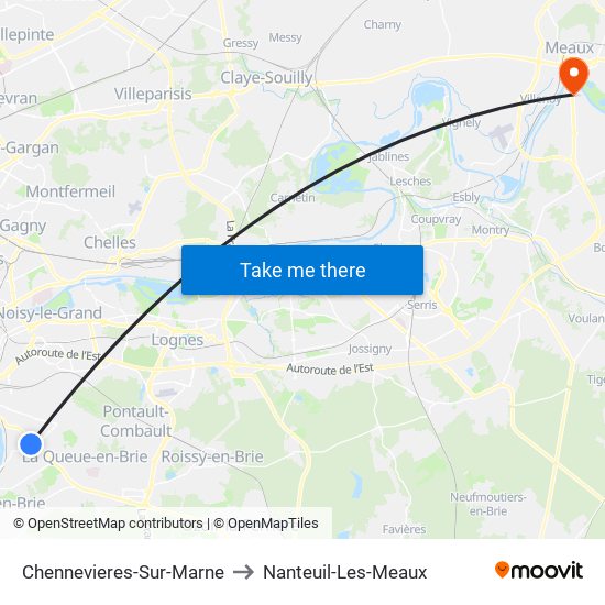 Chennevieres-Sur-Marne to Nanteuil-Les-Meaux map