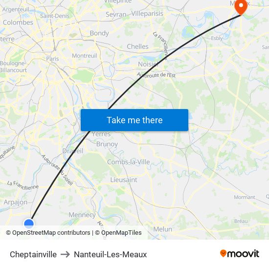 Cheptainville to Nanteuil-Les-Meaux map