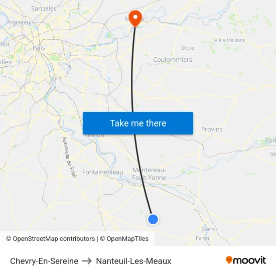 Chevry-En-Sereine to Nanteuil-Les-Meaux map