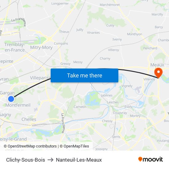 Clichy-Sous-Bois to Nanteuil-Les-Meaux map