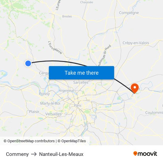 Commeny to Nanteuil-Les-Meaux map