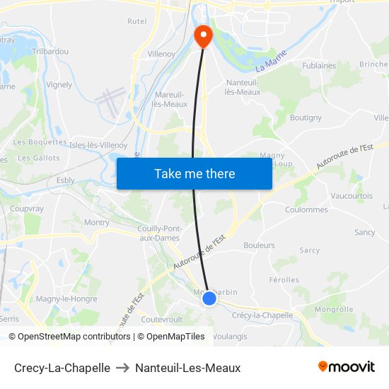 Crecy-La-Chapelle to Nanteuil-Les-Meaux map