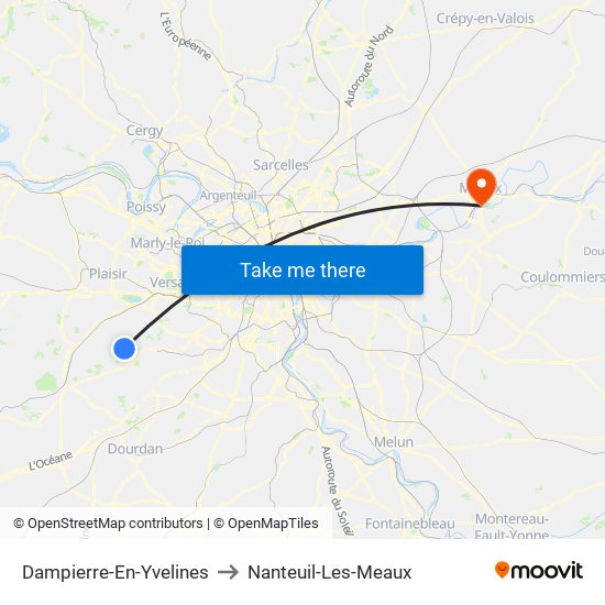 Dampierre-En-Yvelines to Nanteuil-Les-Meaux map