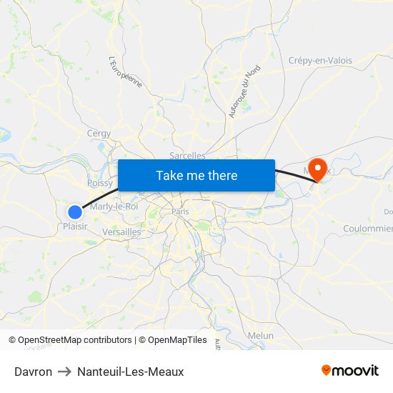 Davron to Nanteuil-Les-Meaux map