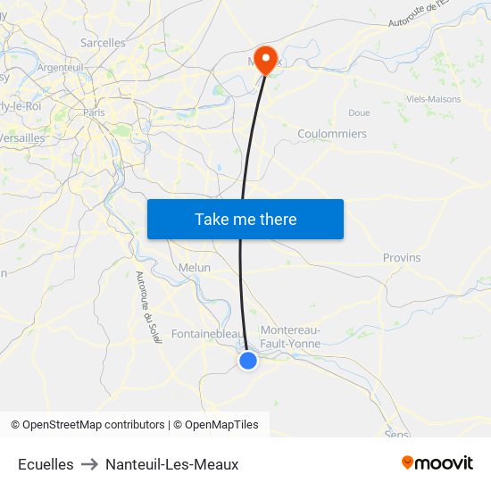 Ecuelles to Nanteuil-Les-Meaux map