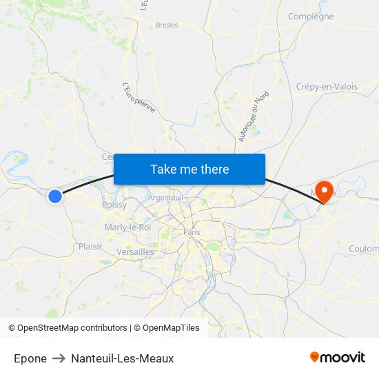 Epone to Nanteuil-Les-Meaux map