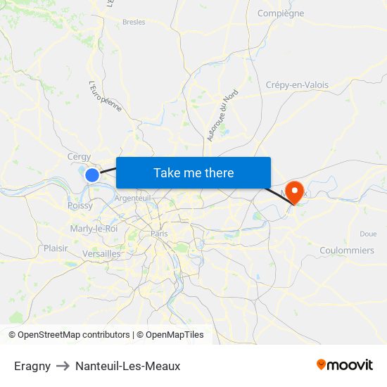 Eragny to Nanteuil-Les-Meaux map