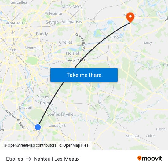 Etiolles to Nanteuil-Les-Meaux map