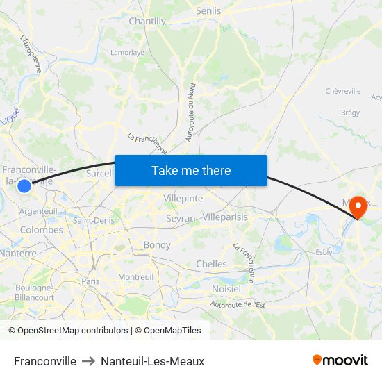 Franconville to Nanteuil-Les-Meaux map