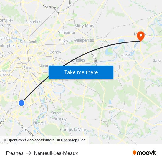Fresnes to Nanteuil-Les-Meaux map