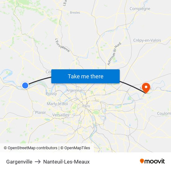 Gargenville to Nanteuil-Les-Meaux map