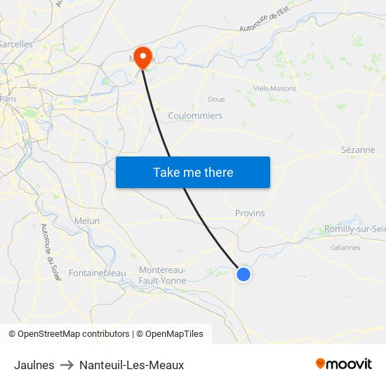 Jaulnes to Nanteuil-Les-Meaux map