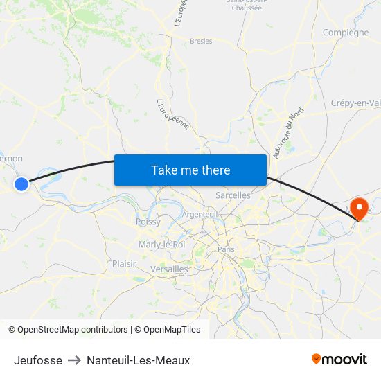 Jeufosse to Nanteuil-Les-Meaux map