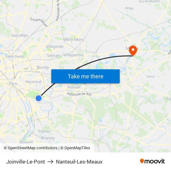 Joinville-Le-Pont to Nanteuil-Les-Meaux map