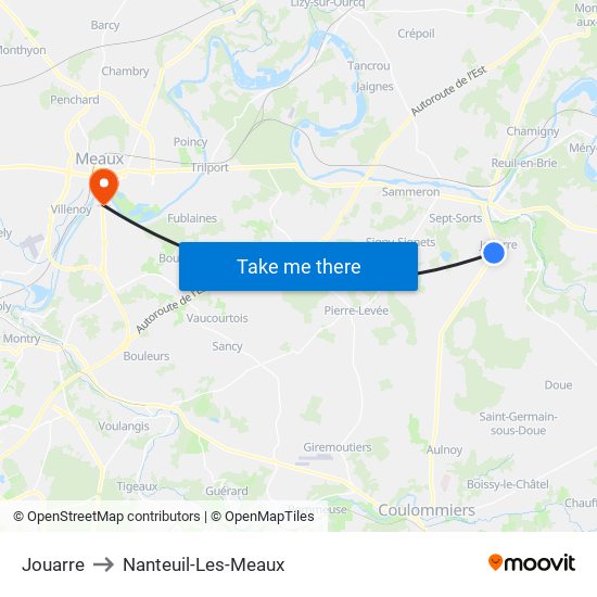 Jouarre to Nanteuil-Les-Meaux map