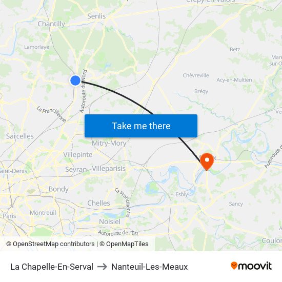 La Chapelle-En-Serval to Nanteuil-Les-Meaux map