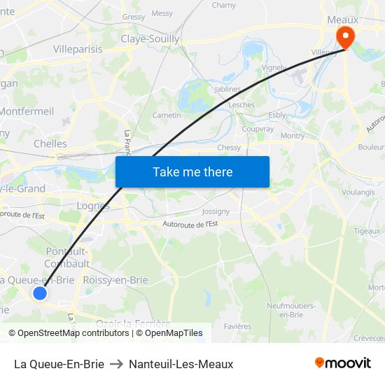 La Queue-En-Brie to Nanteuil-Les-Meaux map