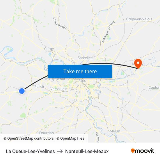 La Queue-Les-Yvelines to Nanteuil-Les-Meaux map
