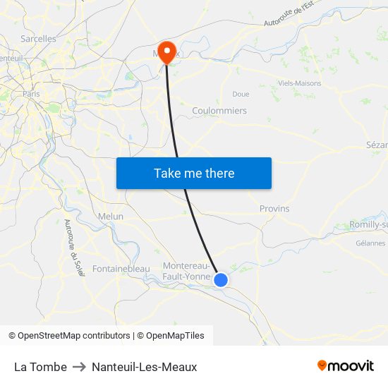 La Tombe to Nanteuil-Les-Meaux map