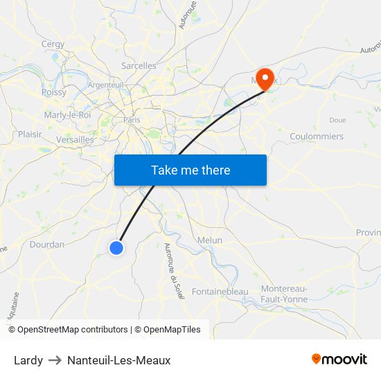 Lardy to Nanteuil-Les-Meaux map