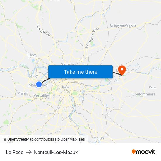 Le Pecq to Nanteuil-Les-Meaux map