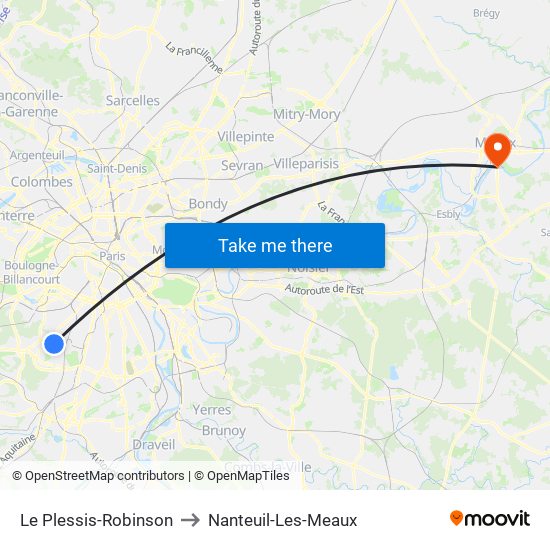 Le Plessis-Robinson to Nanteuil-Les-Meaux map