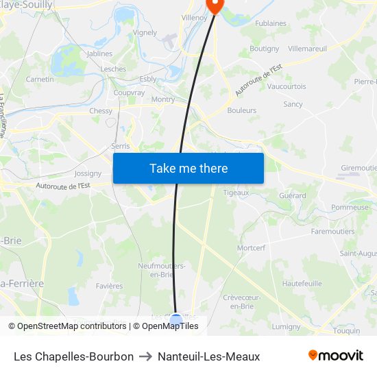 Les Chapelles-Bourbon to Nanteuil-Les-Meaux map