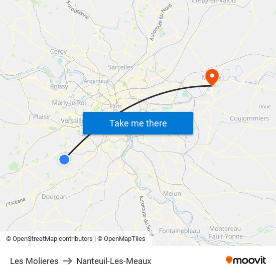 Les Molieres to Nanteuil-Les-Meaux map