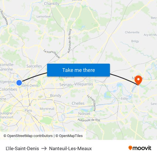 L'Ile-Saint-Denis to Nanteuil-Les-Meaux map