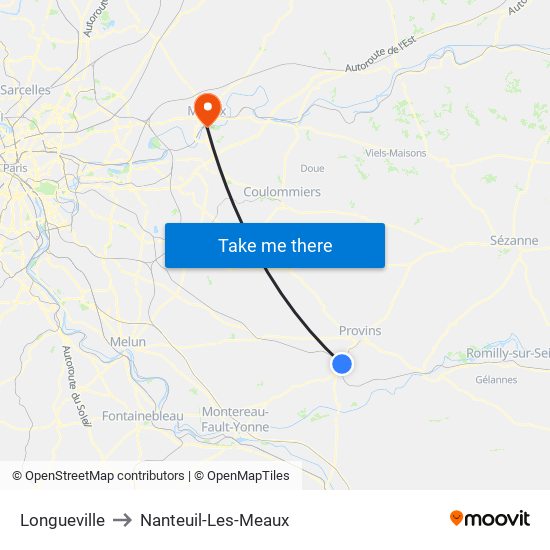 Longueville to Nanteuil-Les-Meaux map