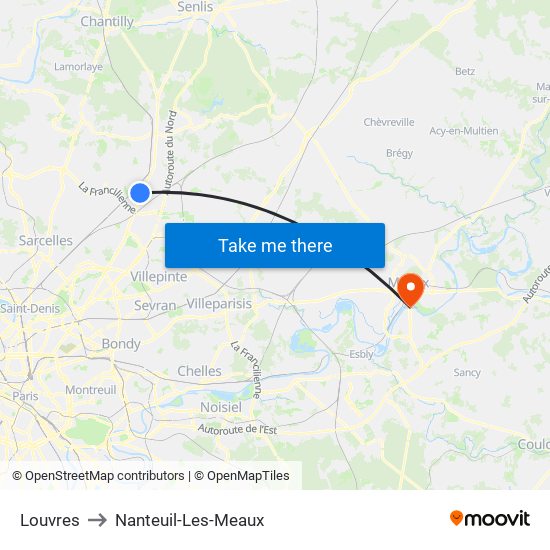 Louvres to Nanteuil-Les-Meaux map