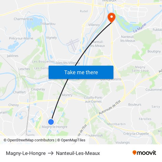 Magny-Le-Hongre to Nanteuil-Les-Meaux map