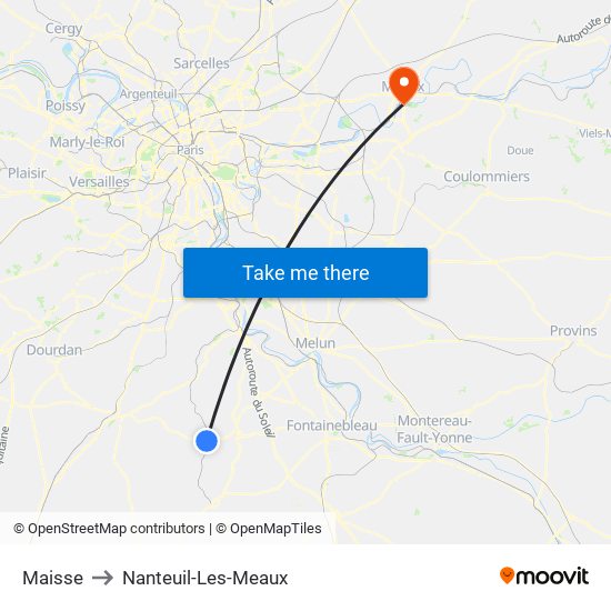 Maisse to Nanteuil-Les-Meaux map