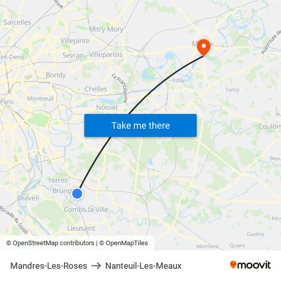 Mandres-Les-Roses to Nanteuil-Les-Meaux map