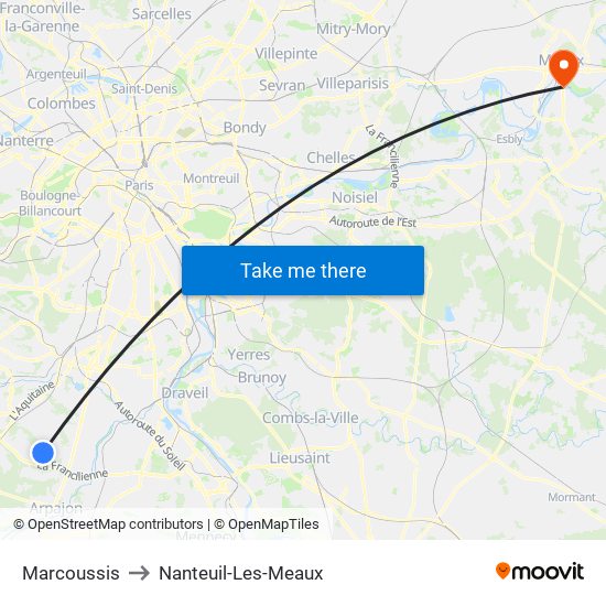 Marcoussis to Nanteuil-Les-Meaux map