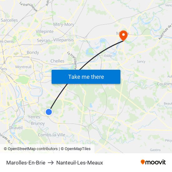 Marolles-En-Brie to Nanteuil-Les-Meaux map