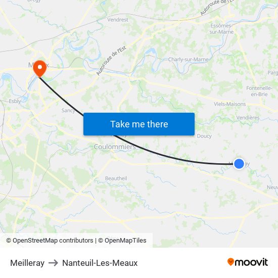 Meilleray to Nanteuil-Les-Meaux map