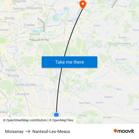Moisenay to Nanteuil-Les-Meaux map