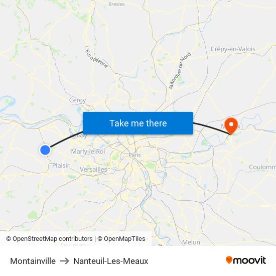 Montainville to Nanteuil-Les-Meaux map