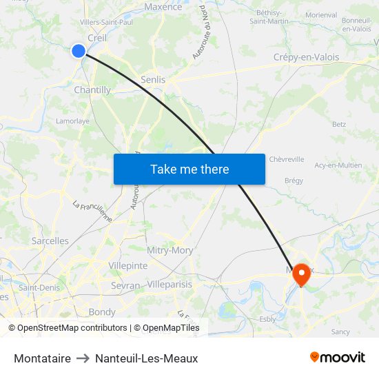 Montataire to Nanteuil-Les-Meaux map