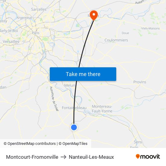 Montcourt-Fromonville to Nanteuil-Les-Meaux map
