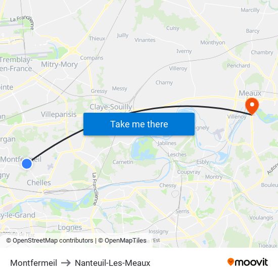 Montfermeil to Nanteuil-Les-Meaux map