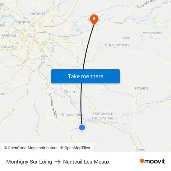 Montigny-Sur-Loing to Nanteuil-Les-Meaux map