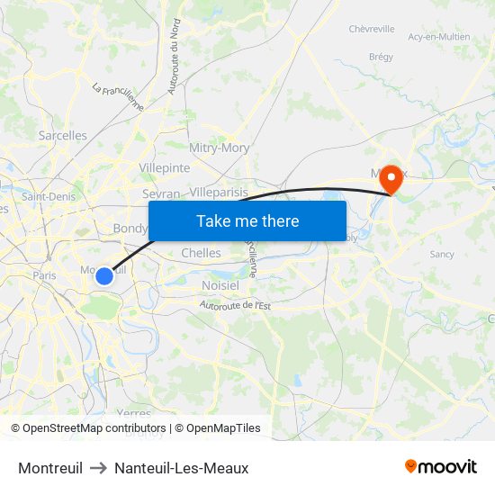 Montreuil to Nanteuil-Les-Meaux map