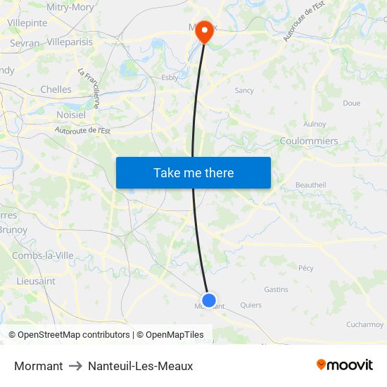 Mormant to Nanteuil-Les-Meaux map