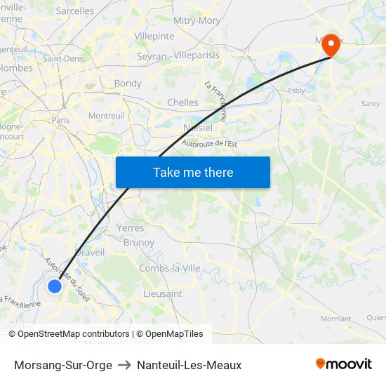 Morsang-Sur-Orge to Nanteuil-Les-Meaux map