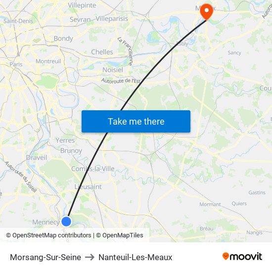 Morsang-Sur-Seine to Nanteuil-Les-Meaux map