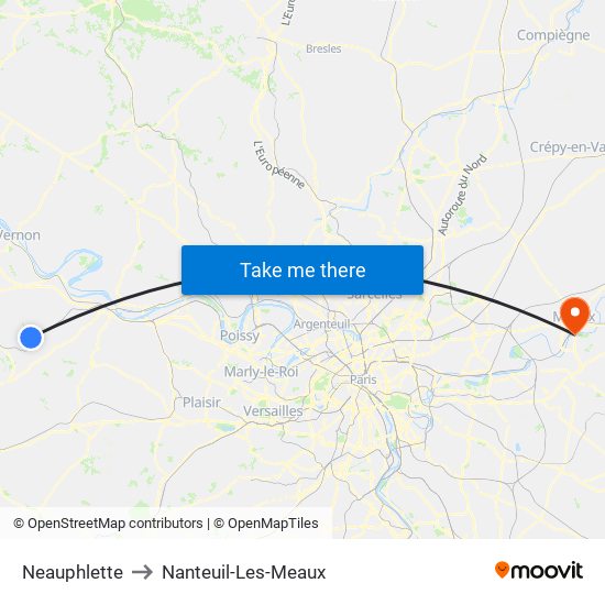 Neauphlette to Nanteuil-Les-Meaux map