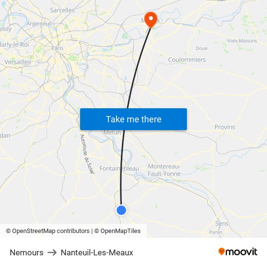 Nemours to Nanteuil-Les-Meaux map