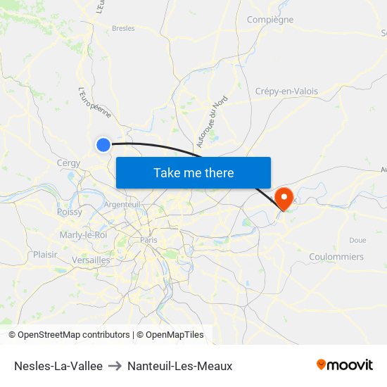 Nesles-La-Vallee to Nanteuil-Les-Meaux map